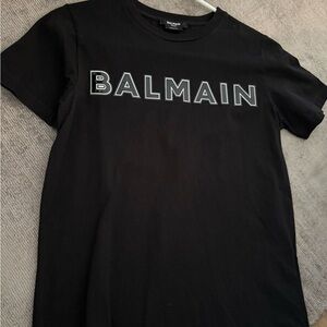 Balmain Boys Black Tee with White-raised Outlined Logo Size 10
